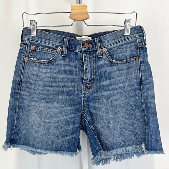 MADEWELL Denim Boy Shorts Thornecliff Wash Raw Hem 100% Cotton Denim Blue 26 - Picture 7 of 7